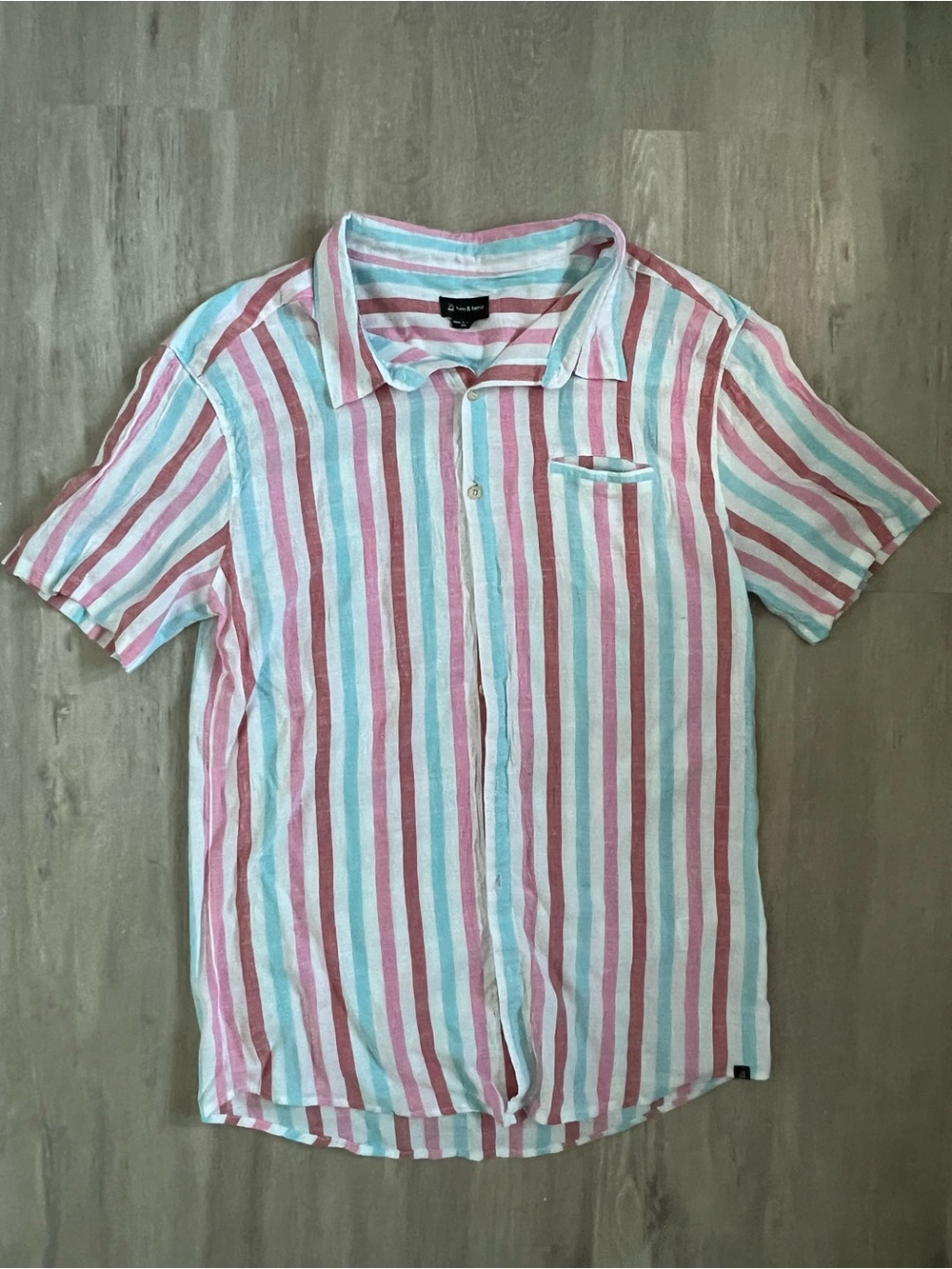him & henry Pier Dad Button Short-Sleeve Stripe Shirt Pink & Light Blue XXL